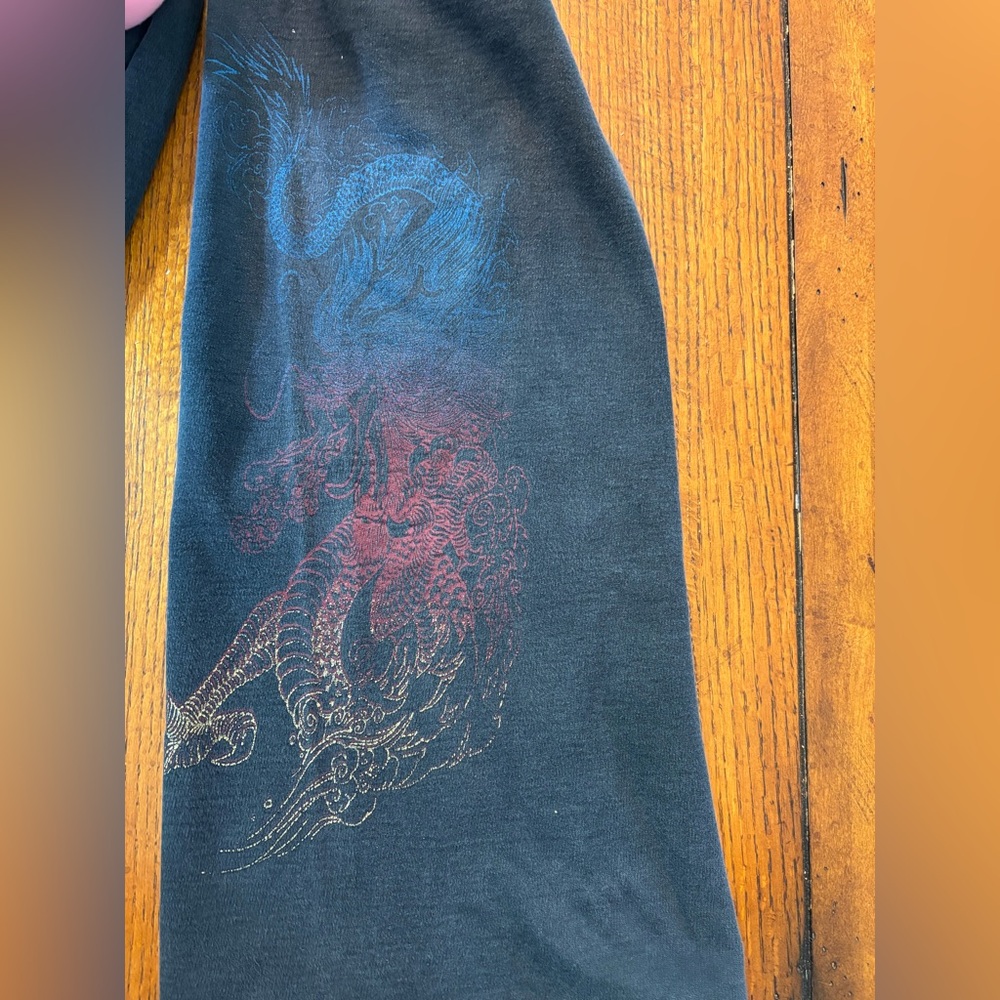 Lucky Brand Black Tee with Faded Blue and Red Graphic